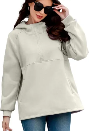 Womens Fleece Oversized Hoodie Half Zip Pullover Sweatshirts Long Sleeve Casual Trendy Teens Hooded with Pockets