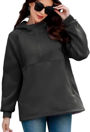 Womens Fleece Oversized Hoodie Half Zip Pullover Sweatshirts Long Sleeve Casual Trendy Teens Hooded with Pockets