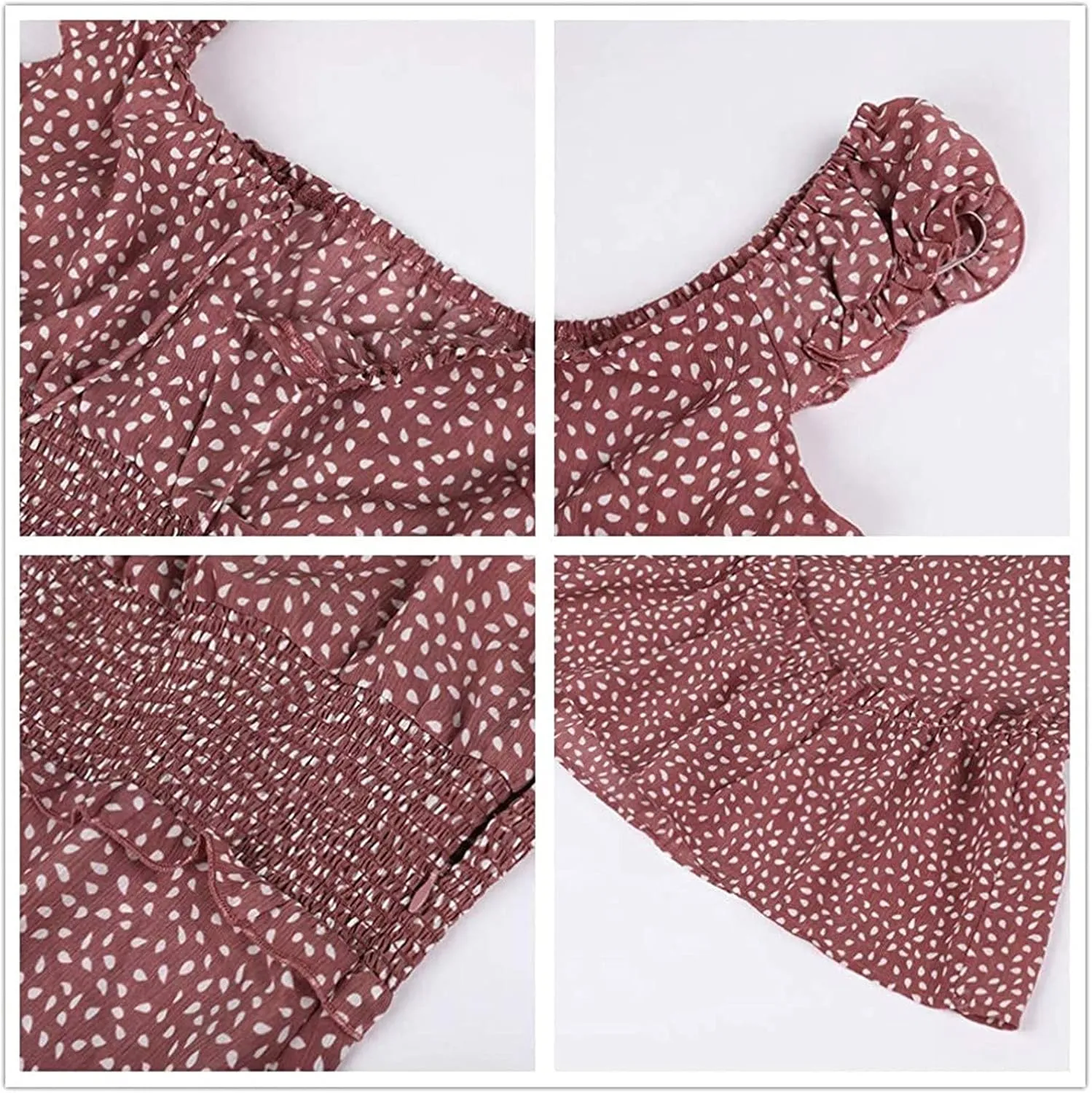 Women's Floral Smocked Tiered Ruffle Dress Pleated High Waist Sweetheart Neckline Mini Dresses Short Sundress