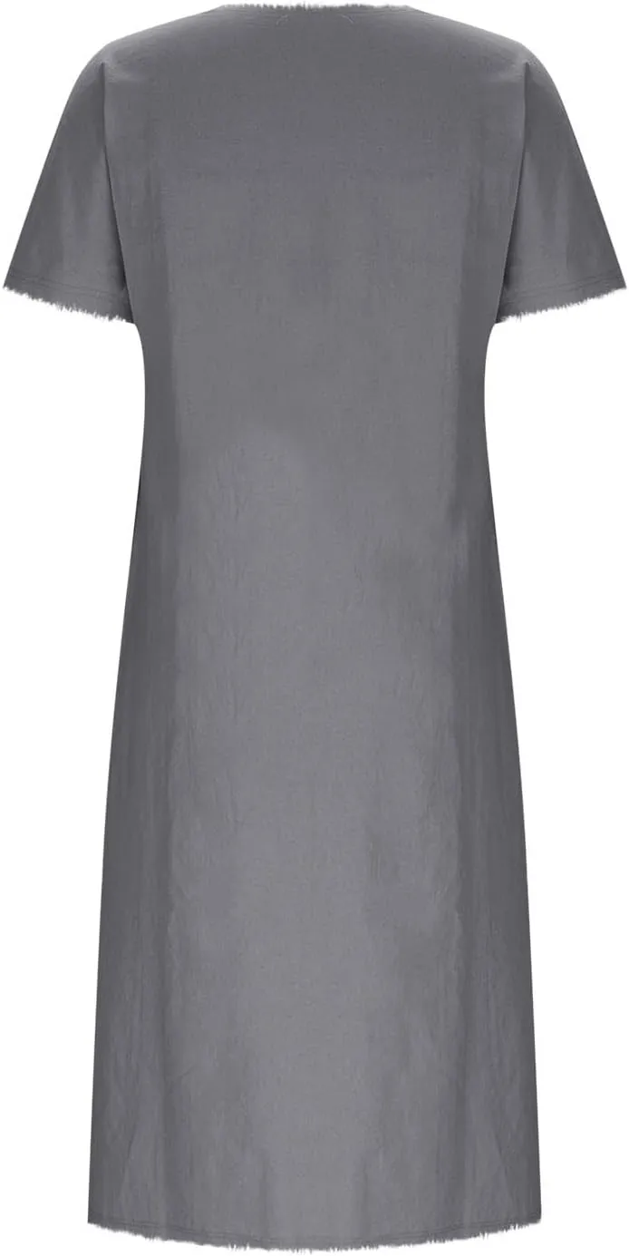 Women's Flowy Summer Dress 2025 Trendy Short Sleeve V Neck Swing Dresses Fashion Smooth Side Split Dresses