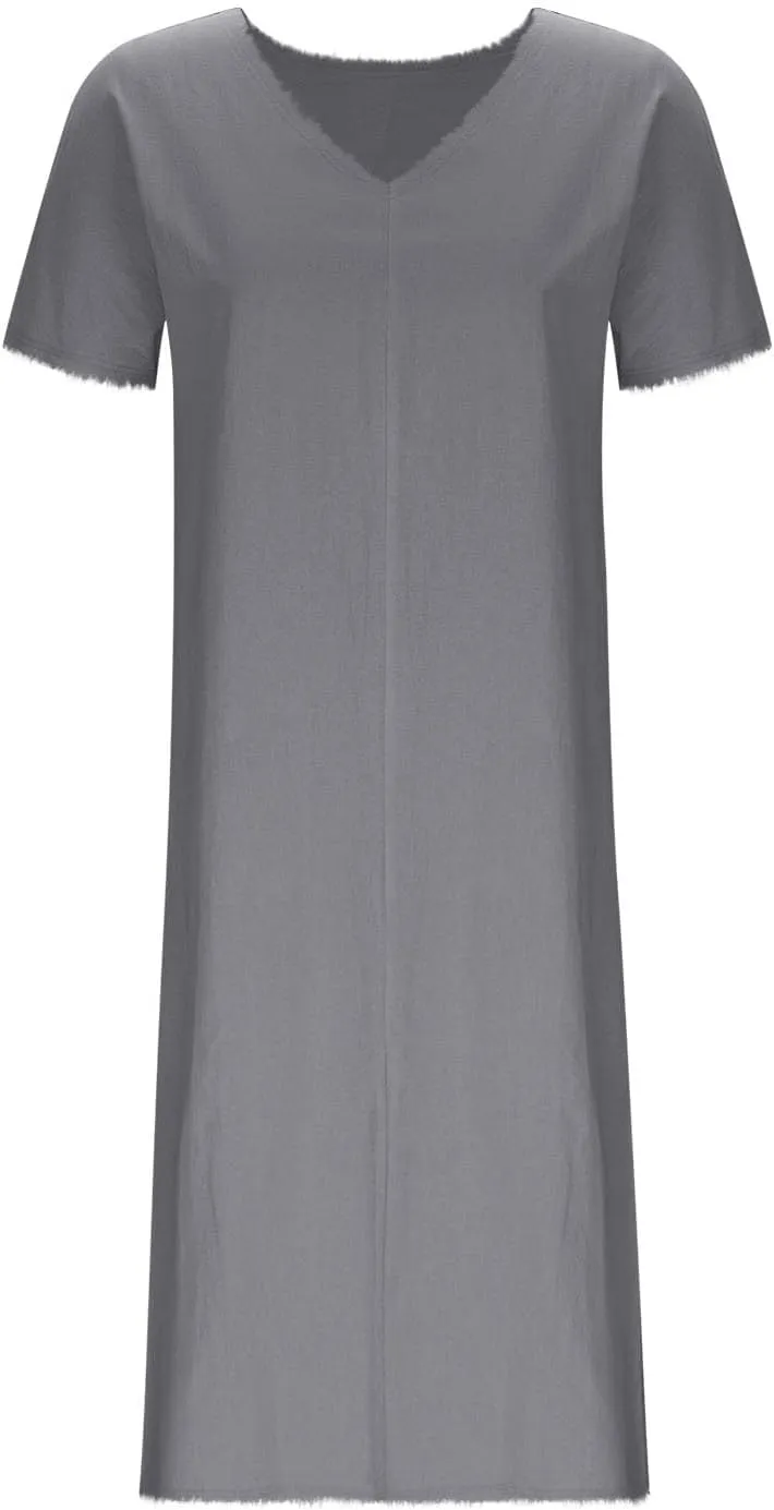 Women's Flowy Summer Dress 2025 Trendy Short Sleeve V Neck Swing Dresses Fashion Smooth Side Split Dresses