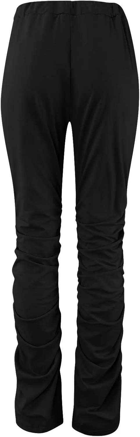 Womens High Waist Pants Elastic Waist Side Split Casual Pants Comfort Straight Leg Long Pants Lightweight for Women