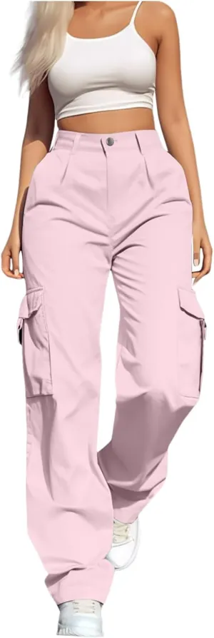 Women's Hiking Wide Leg Cargo Pants Lightweight Quick Dry Outdoor Buttons High Waisted Workout Pants with Pockets