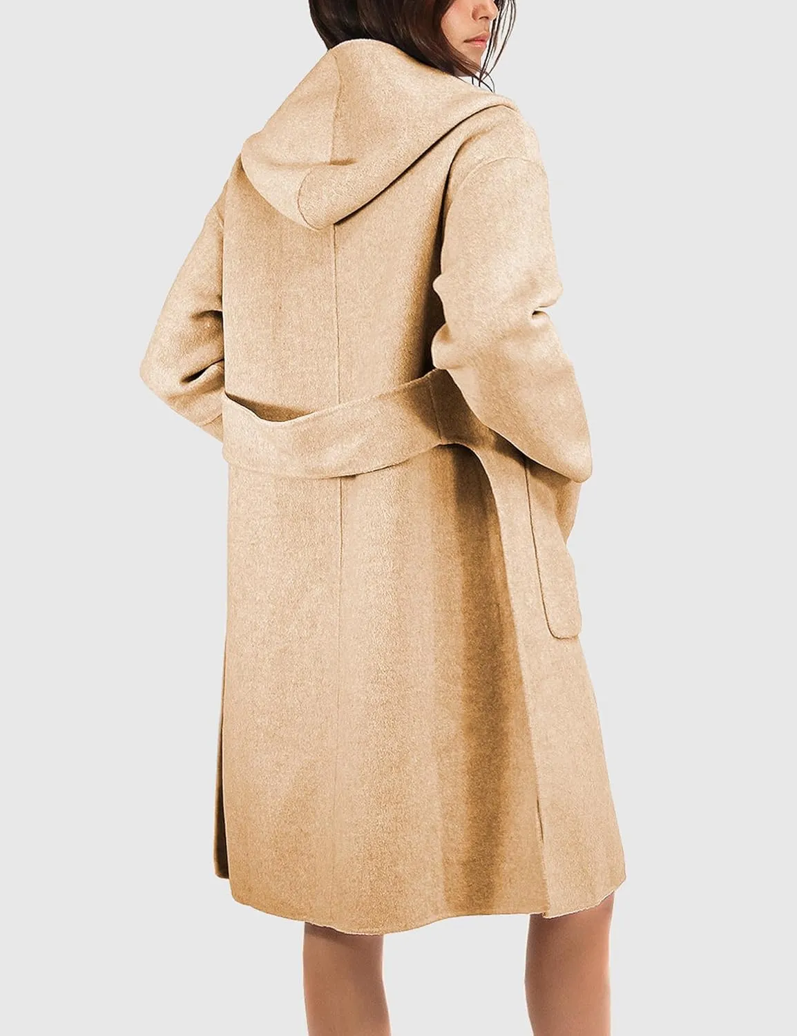 Womens Hooded Overcoat Winter Lapel Collar Trench Coat Snap Button Peacoat Outwear Greatcoats with Pockets