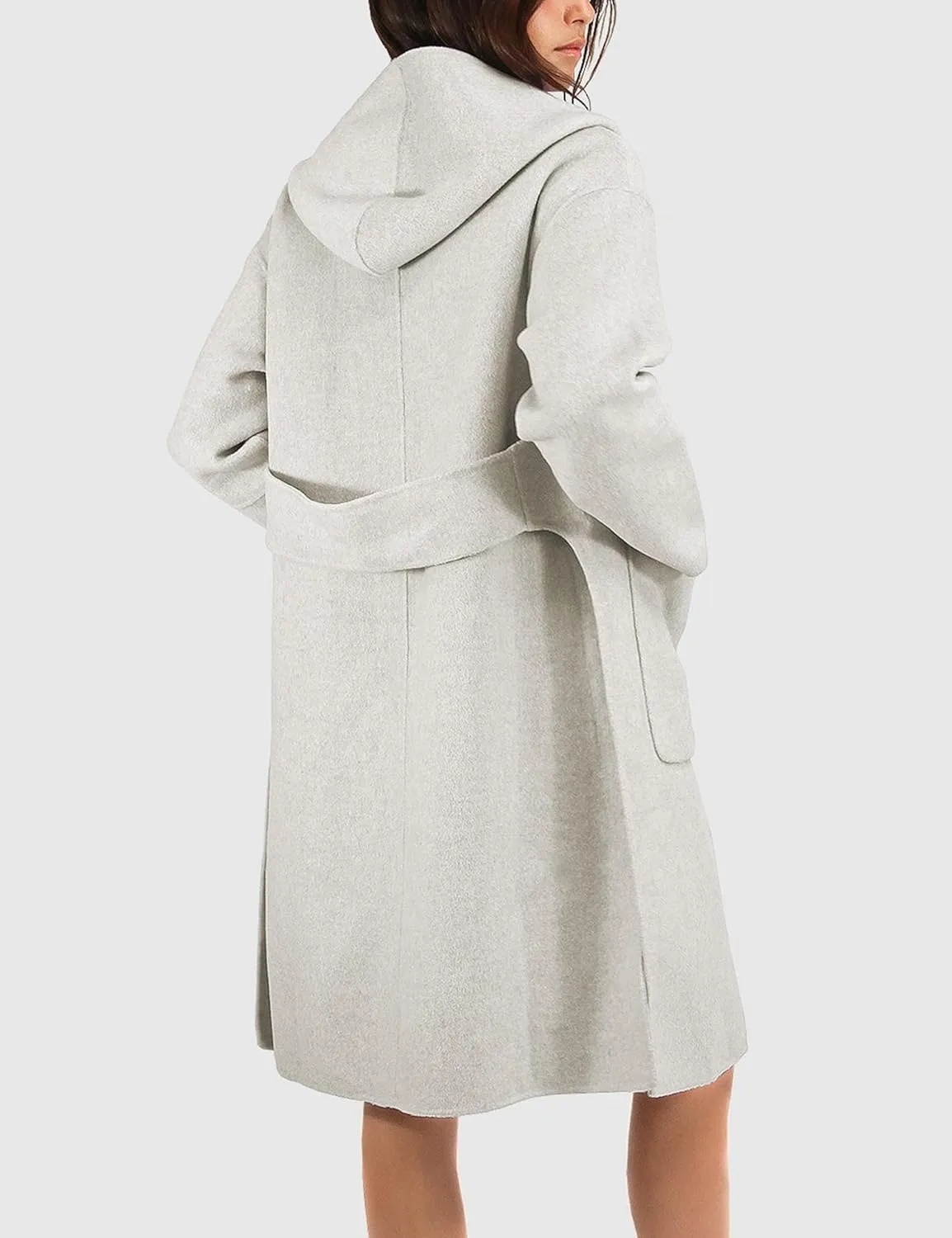 Womens Hooded Overcoat Winter Lapel Collar Trench Coat Snap Button Peacoat Outwear Greatcoats with Pockets