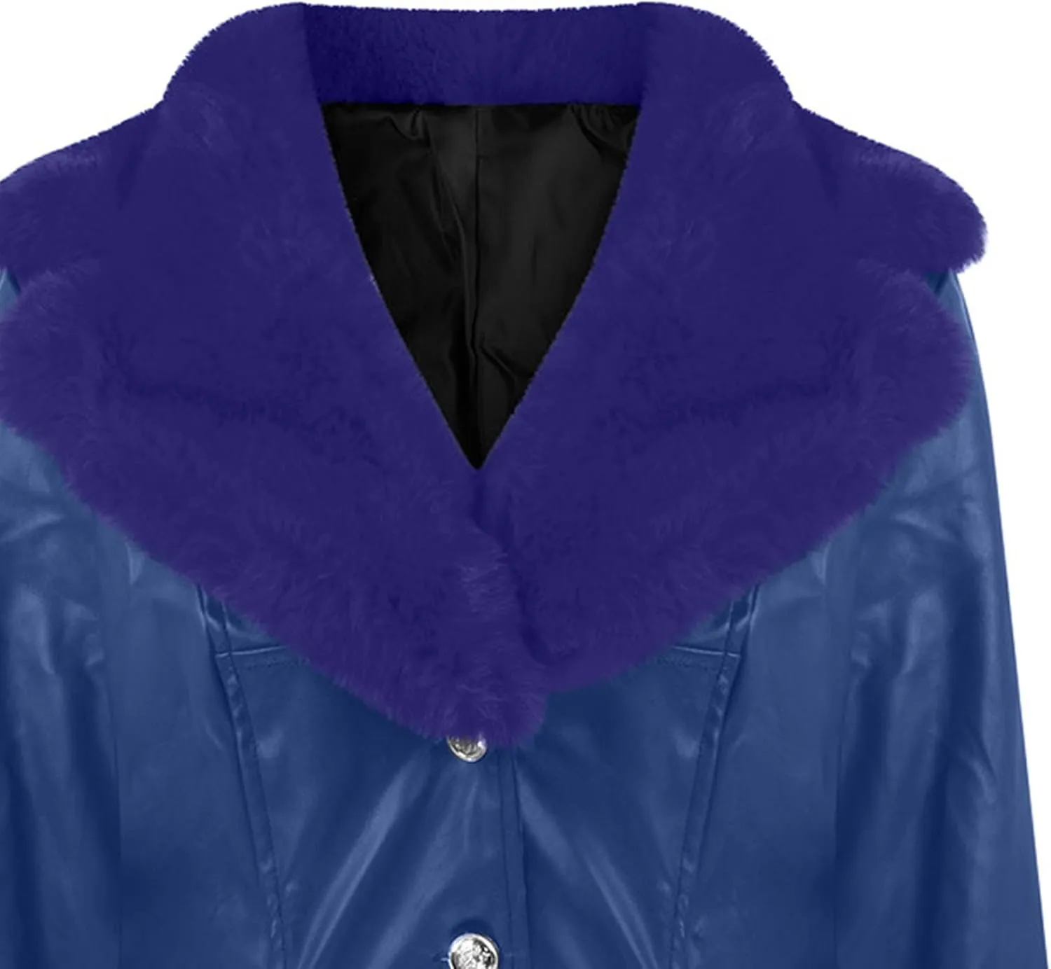 Womens Leather Jacket with Faux Fur Collar Leather Long Jacket Winter Fashion Trench Coat Fleece Lined Coats with Pocket