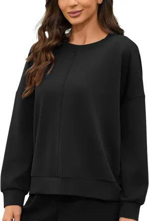 Women's Lightweight Crewneck Oversized Sweatshirt 2025 Casual Trendy Long Sleeve Pullover for Spring Fall