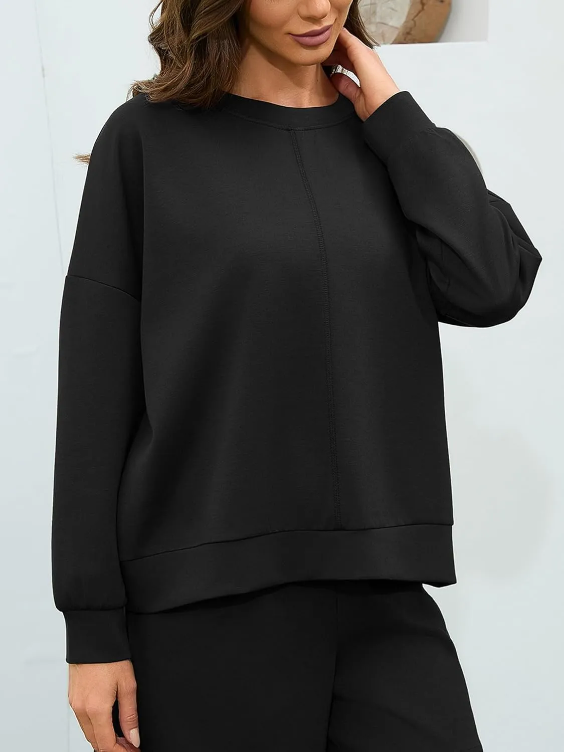 Women's Lightweight Crewneck Oversized Sweatshirt 2025 Casual Trendy Long Sleeve Pullover for Spring Fall