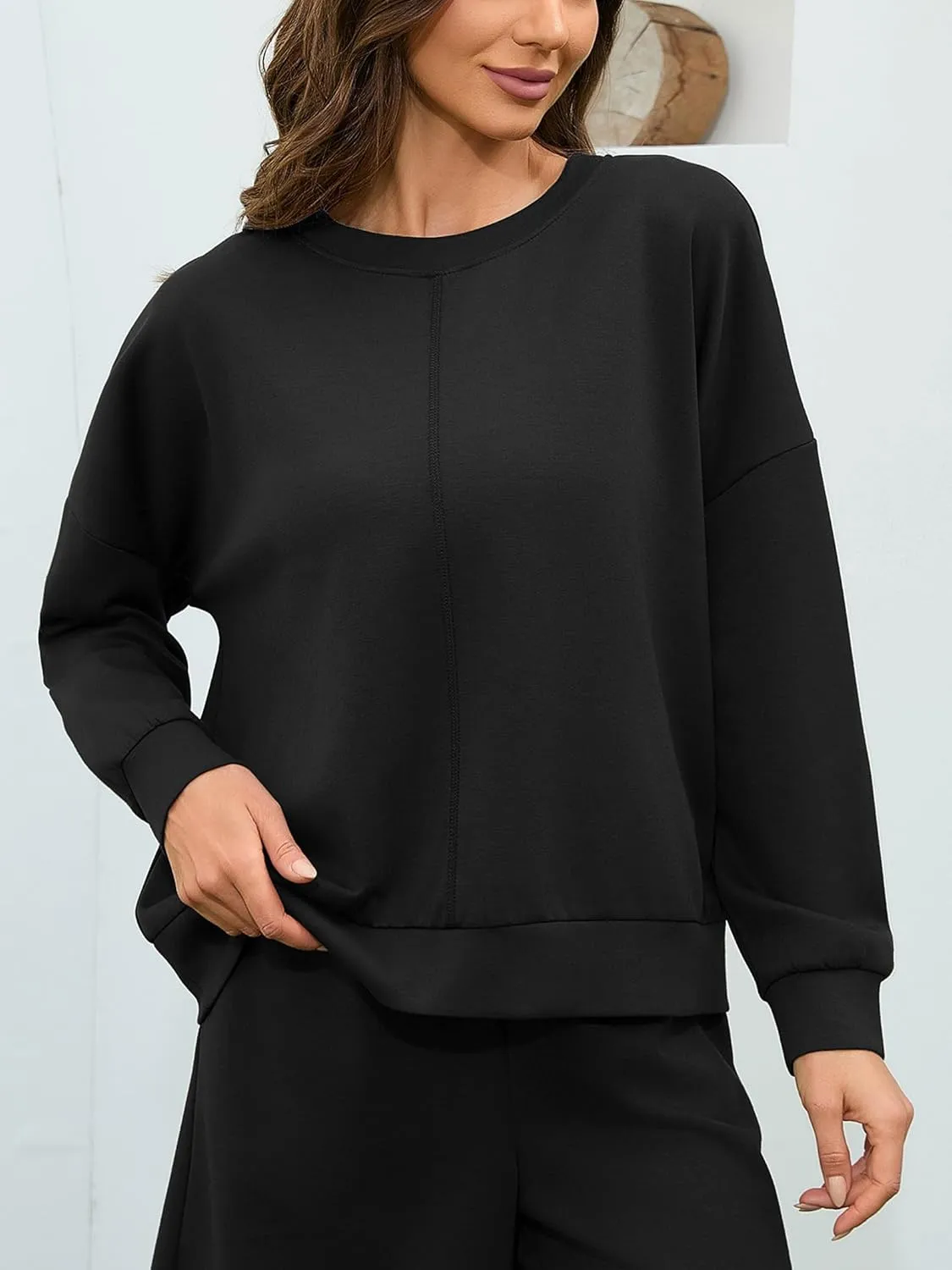 Women's Lightweight Crewneck Oversized Sweatshirt 2025 Casual Trendy Long Sleeve Pullover for Spring Fall