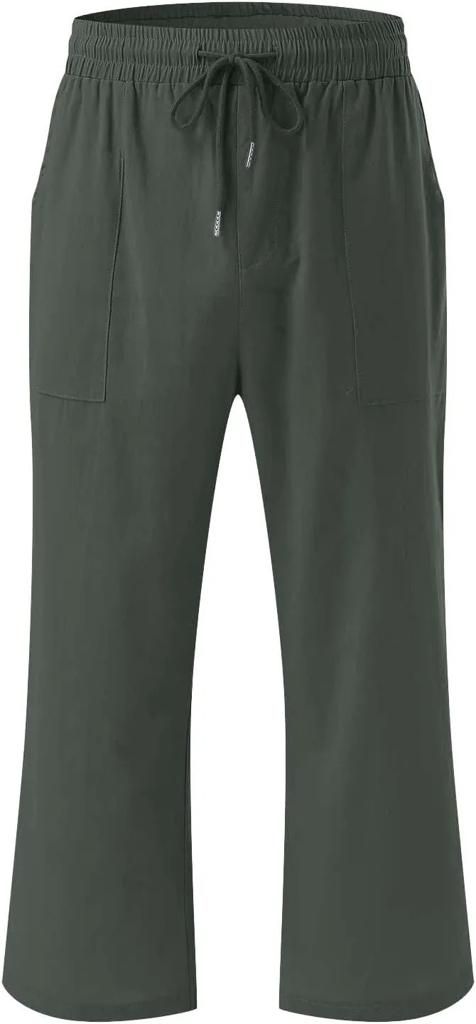 Womens Linen Capri Pants Drawstring Palazzo Trousers Wide Leg Athletic Casual Pants 2025 Trendy Summer Loose Fit Pant
