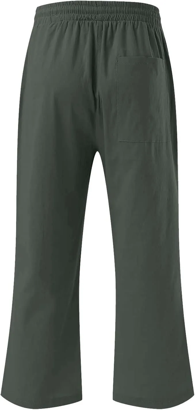 Womens Linen Capri Pants Drawstring Palazzo Trousers Wide Leg Athletic Casual Pants 2025 Trendy Summer Loose Fit Pant