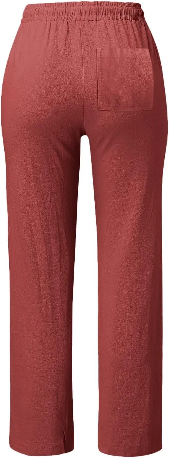 Women's Linen Pants Wide Leg Yoga Pants for Women High Waist Stretch Dress Women's Linen Blend Trousers with Pocket