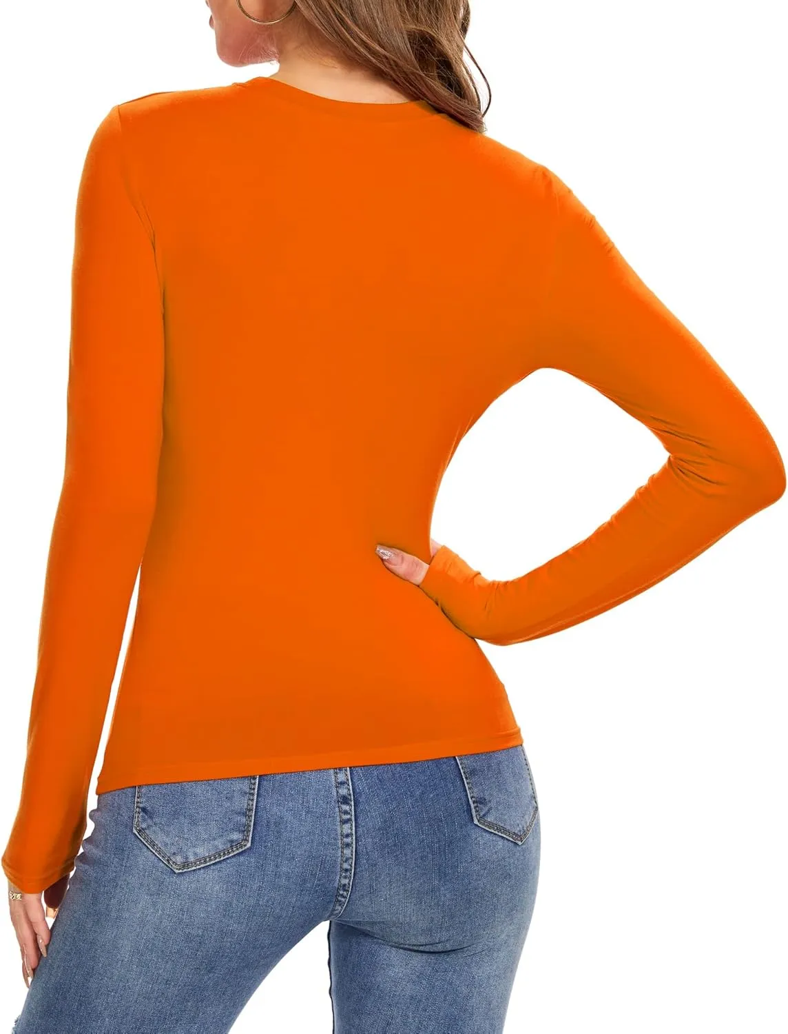 Womens Long Sleeve Crewneck Slim fit T Shirts Sexy Cute Dressy Casual Fall Basic Tops Tee Tshirt Blouse