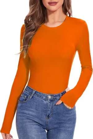 Womens Long Sleeve Crewneck Slim fit T Shirts Sexy Cute Dressy Casual Fall Basic Tops Tee Tshirt Blouse