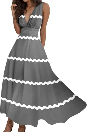 Women's Loose Fit Pleated Dresses V Neck Daily Swing Casual Ruffle 2025 Short Sleeve Fashion Drawstring Floral Dress