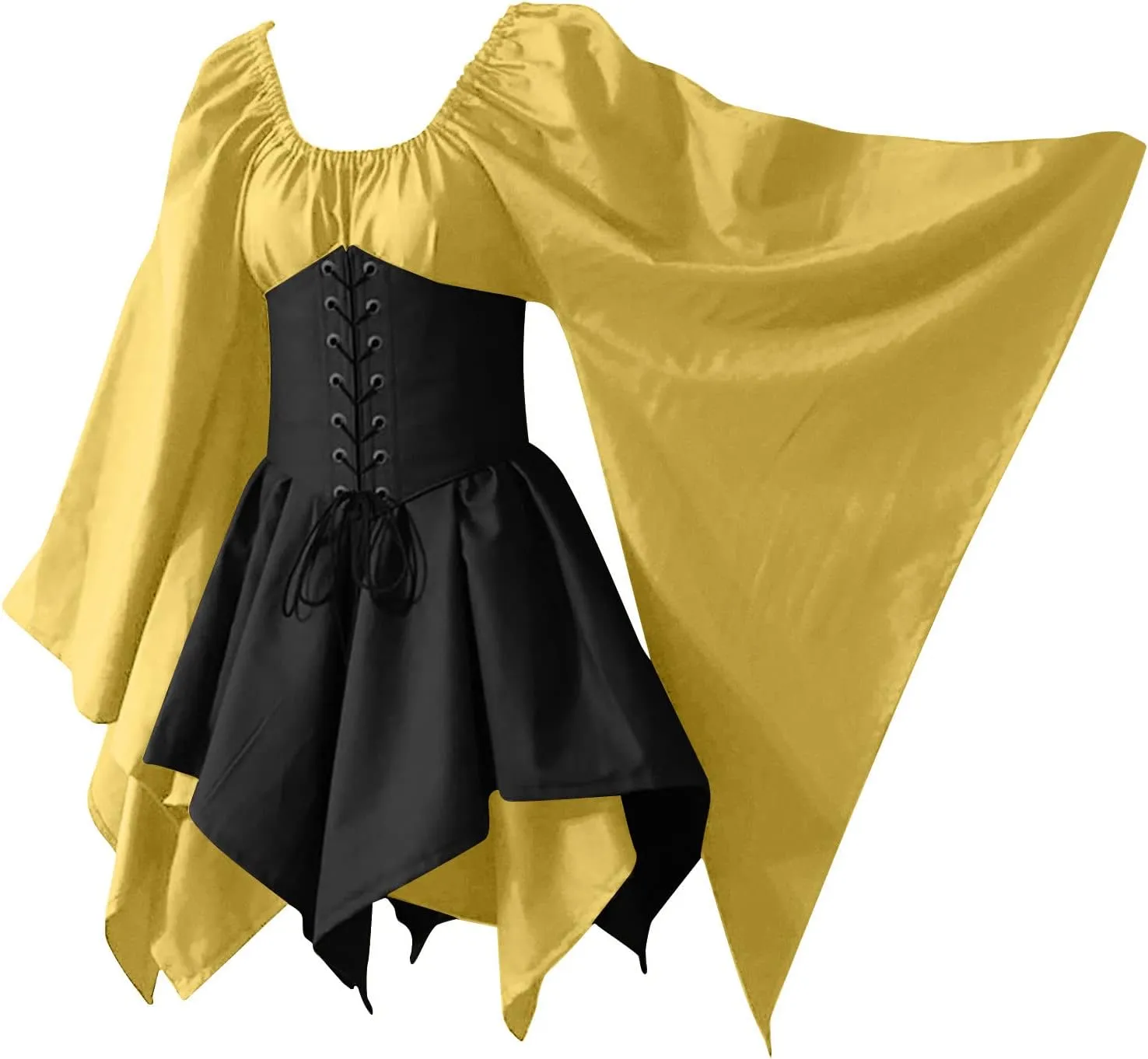 Women's Medieval Renaissance Costumes Flare Sleeve Corset Skirt Traditional Irish Short Dress Halloween Outfits