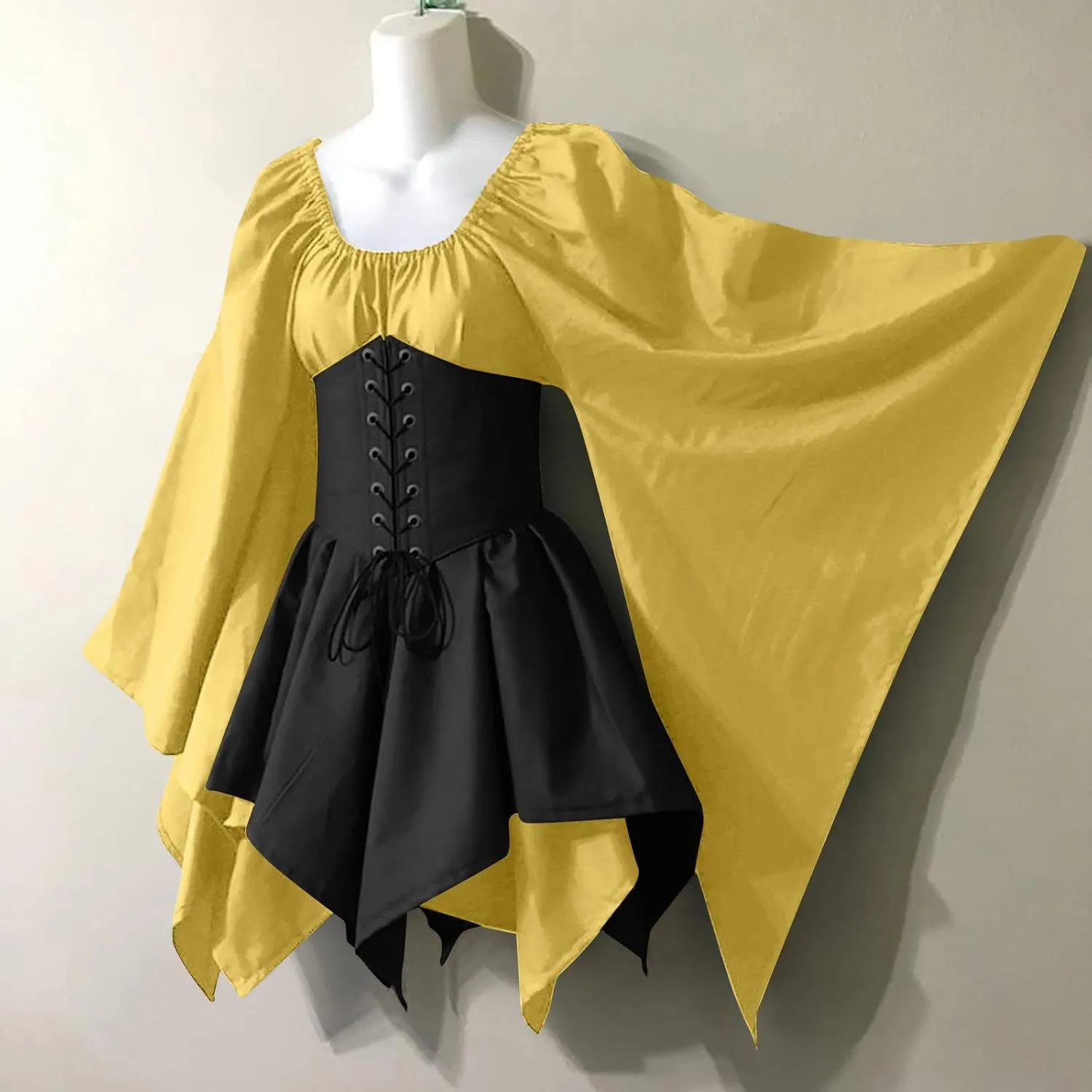 Women's Medieval Renaissance Costumes Flare Sleeve Corset Skirt Traditional Irish Short Dress Halloween Outfits