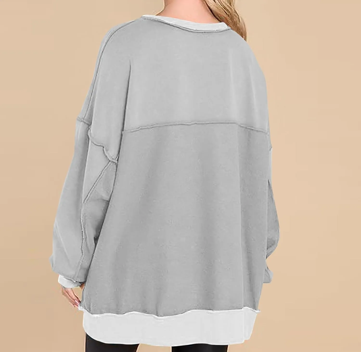 Women's Oversized Sweatshirt Casual Trendy Long Sleeve Button V Neck Pullover Tunic Tops Fall Fashion Outfits