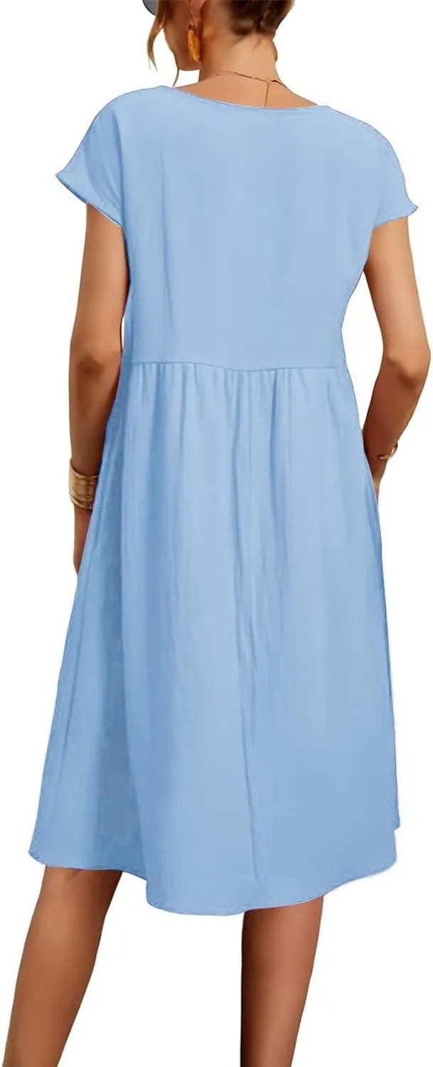 Women's Plus Size Summer Dresses Casual T Shirt Dress 2025 Summer Crewneck Short Sleeve Swing Dresses with Pockets