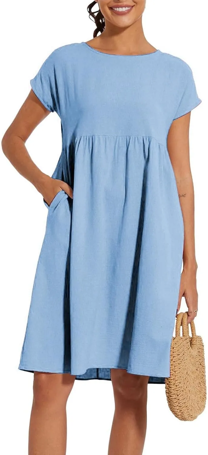Women's Plus Size Summer Dresses Casual T Shirt Dress 2025 Summer Crewneck Short Sleeve Swing Dresses with Pockets