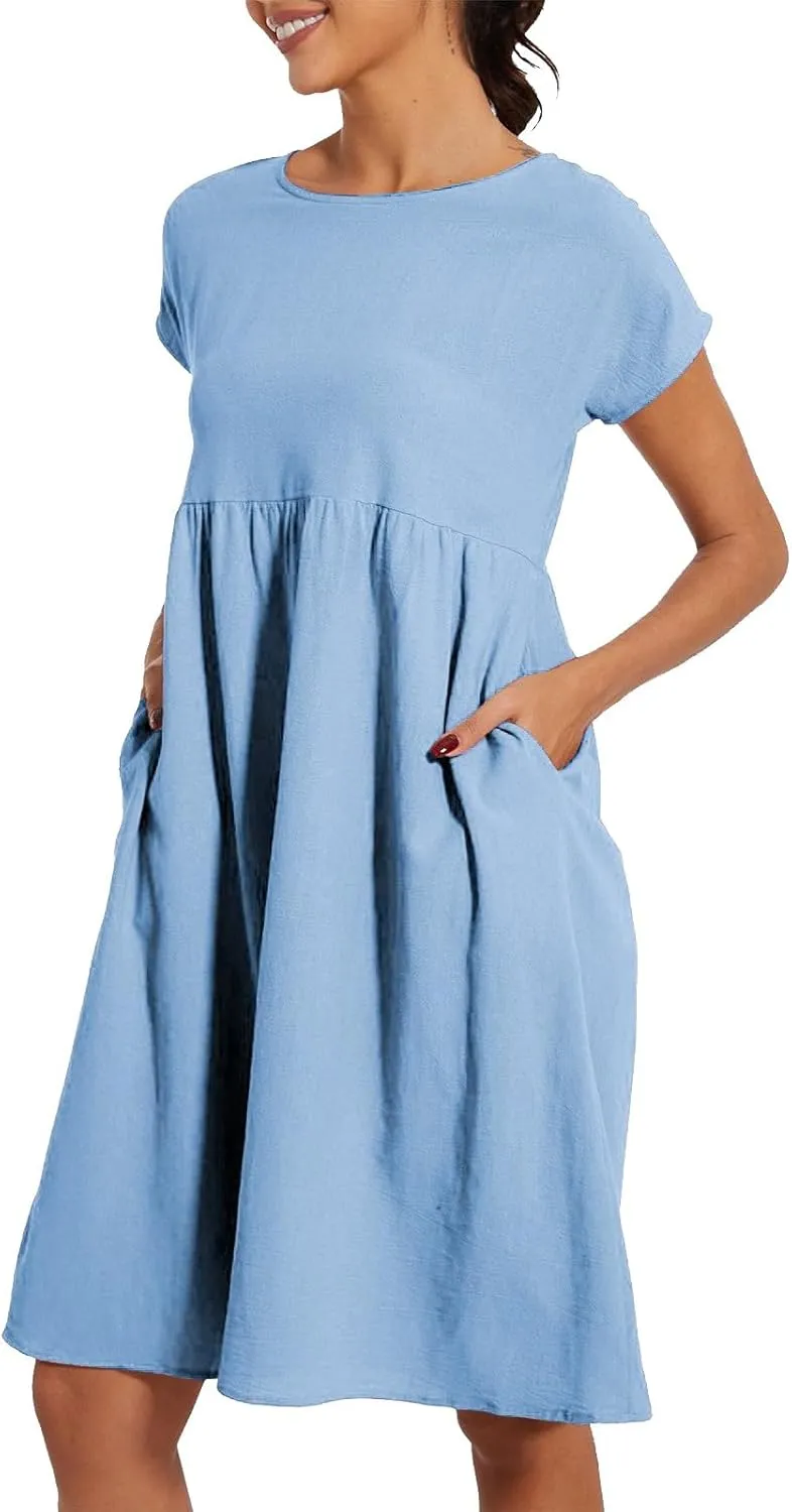 Women's Plus Size Summer Dresses Casual T Shirt Dress 2025 Summer Crewneck Short Sleeve Swing Dresses with Pockets