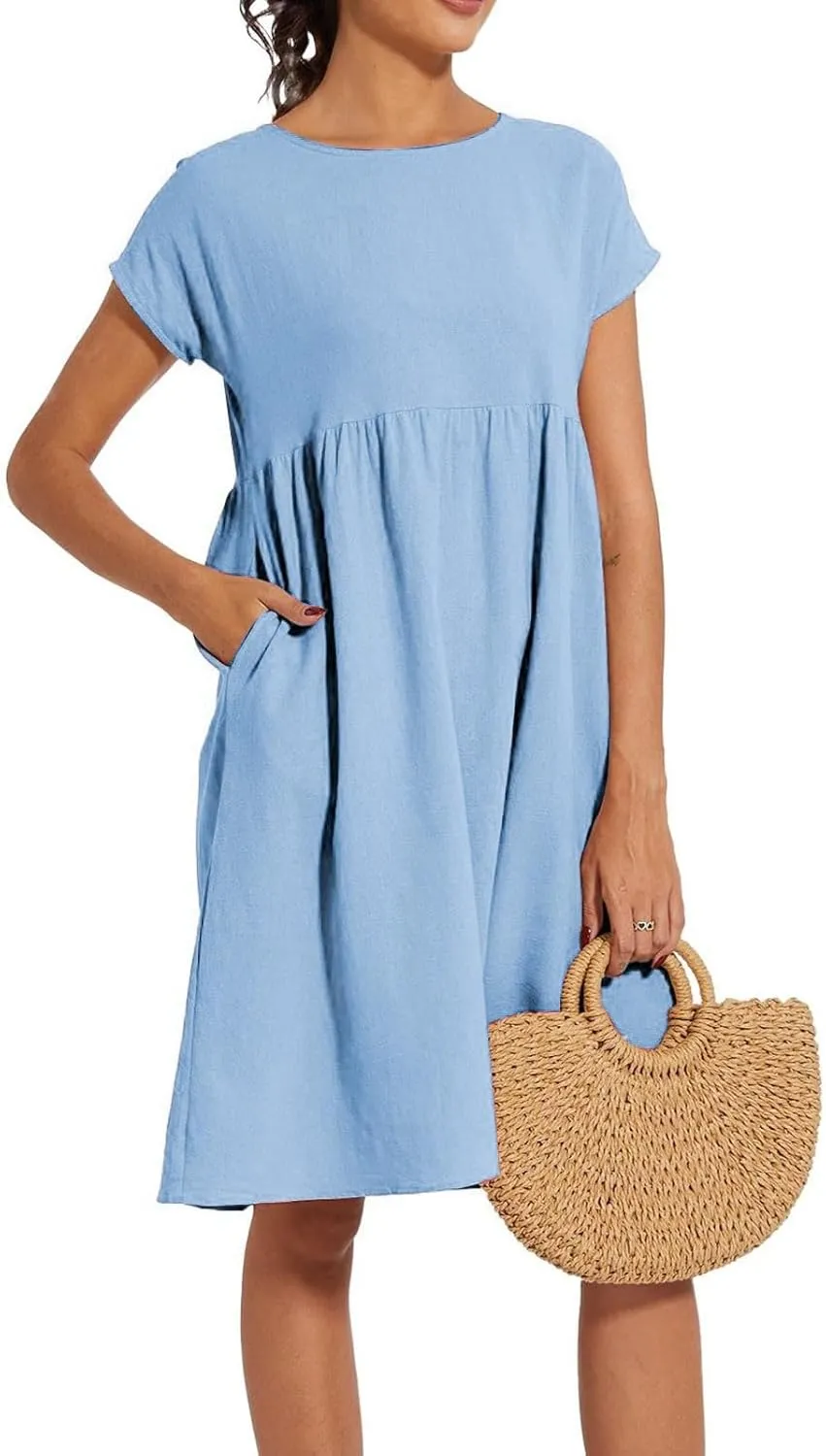 Women's Plus Size Summer Dresses Casual T Shirt Dress 2025 Summer Crewneck Short Sleeve Swing Dresses with Pockets