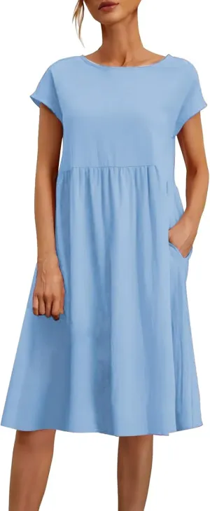 Women's Plus Size Summer Dresses Casual T Shirt Dress 2025 Summer Crewneck Short Sleeve Swing Dresses with Pockets