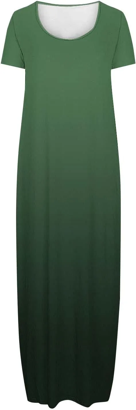 Women's Short Sleeve Loose Sundress Gradient Graphic Print Round Neck Beach Maxi Dresses Casual Trendy Clothes