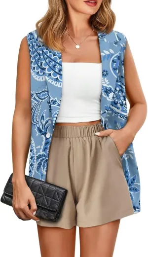 Women's Sleeveless Vest Casual Trendy 2025 One Button Open Front Blazer Suit (Available in S-5XL Size)