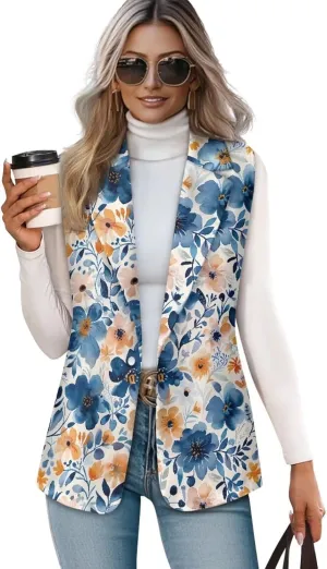 Women's Sleeveless Vest Casual Trendy 2025 One Button Open Front Blazer Suit (Available in S-5XL Size)
