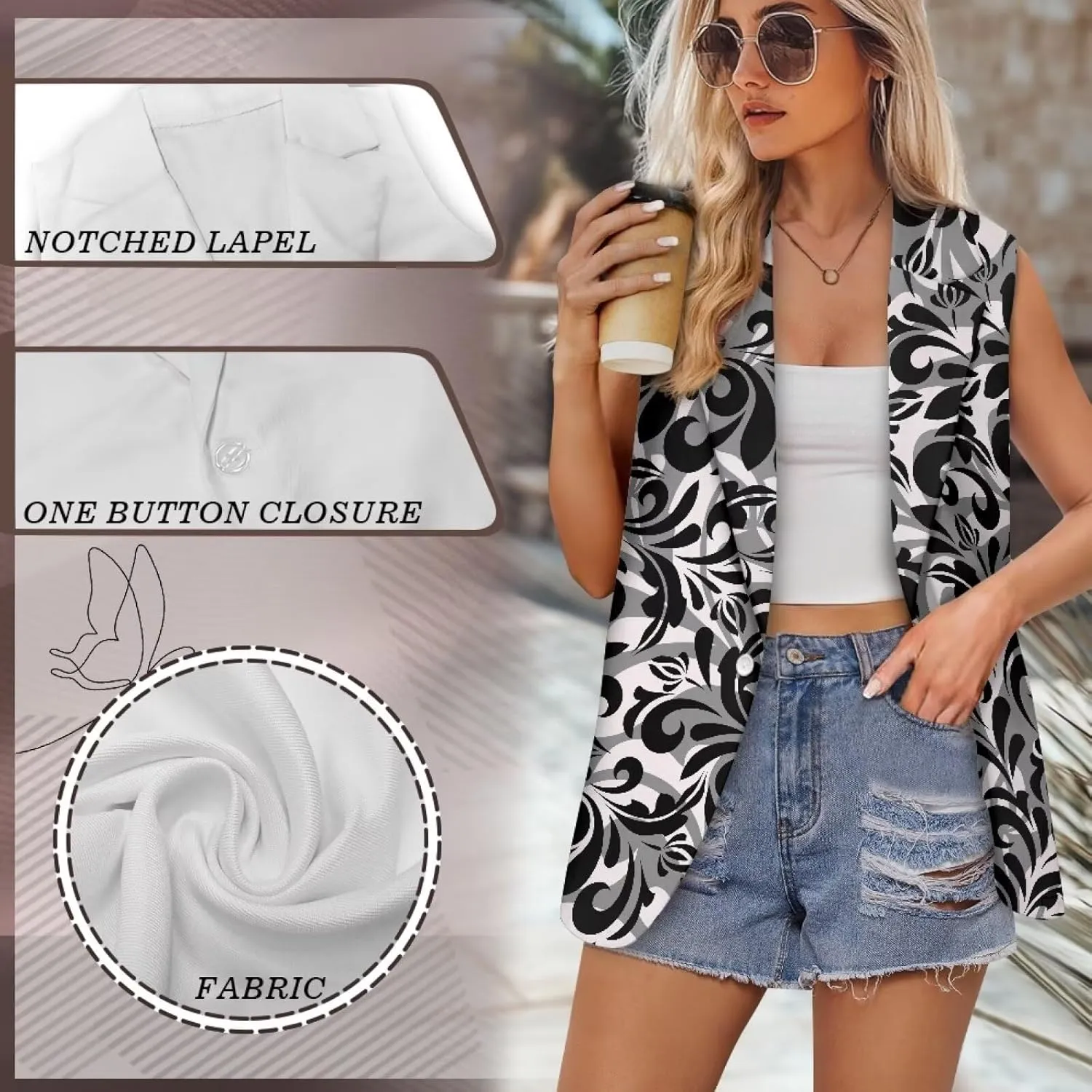 Women's Sleeveless Vest Casual Trendy 2025 One Button Open Front Blazer Suit (Available in S-5XL Size)