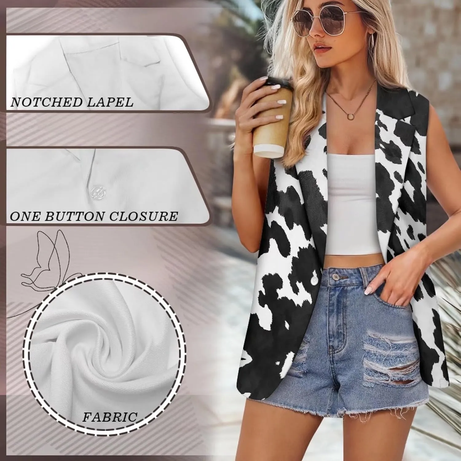 Women's Sleeveless Vest Casual Trendy 2025 One Button Open Front Blazer Suit (Available in S-5XL Size)