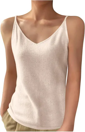 Womens Spaghetti Strap V-Neck Ribbed Knit Tank Tops Soft Camisole Casual Sleeveless Shirts Cami Top Basic Layering
