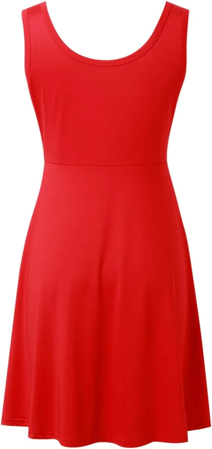 Women's Summer Casual Dresses Sleeveless Round Neck Short Tank Dress Knee Length A Line Beach Swing Skater Sundress