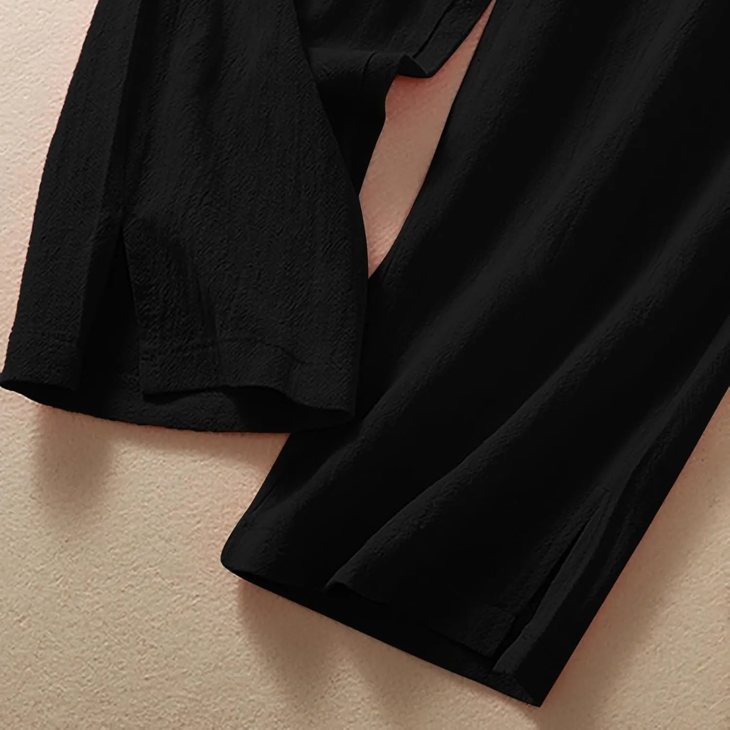 Women's Summer Casual Linen Pants Elastic High Waist Loose Slit Cropped Trousers Outdoor Hiking Workout Pants with Pockets
