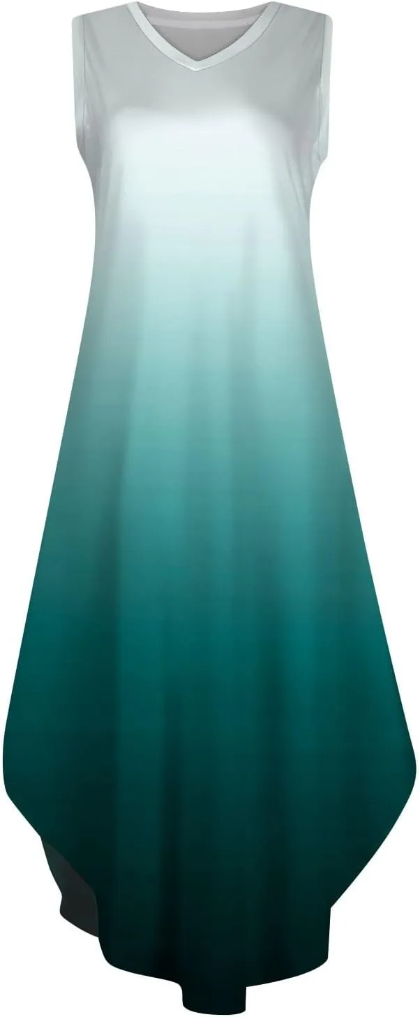 Women's Summer Casual Loose Dresses 2024 Floral Print Sleeveless Beach Sundress V Neck Split Tshirt Maxi Dresses