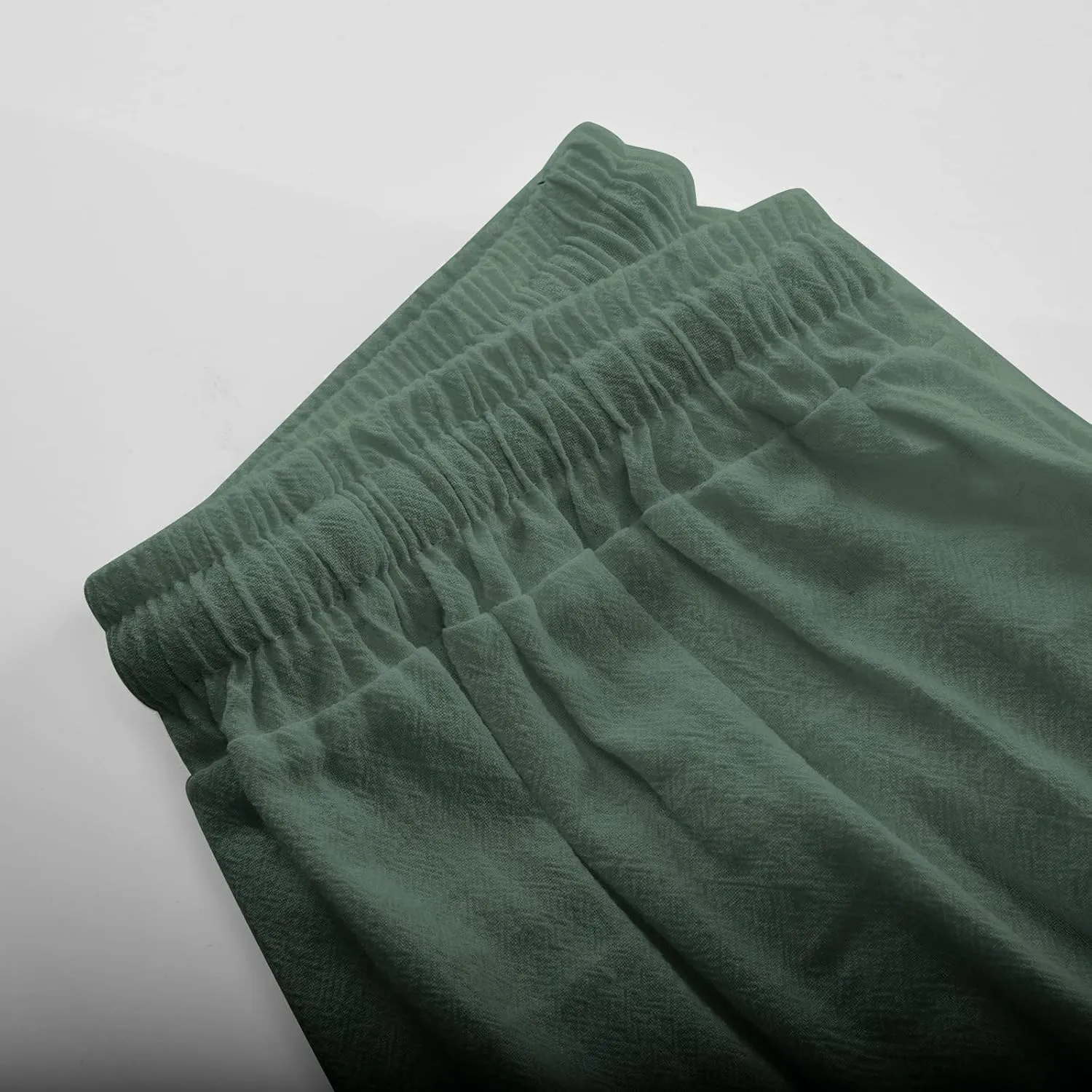 Women's Summer Cotton Linen Pants High Waist Wide Leg Loose Drawstring Pants Casual Solid Trousers with Pockets