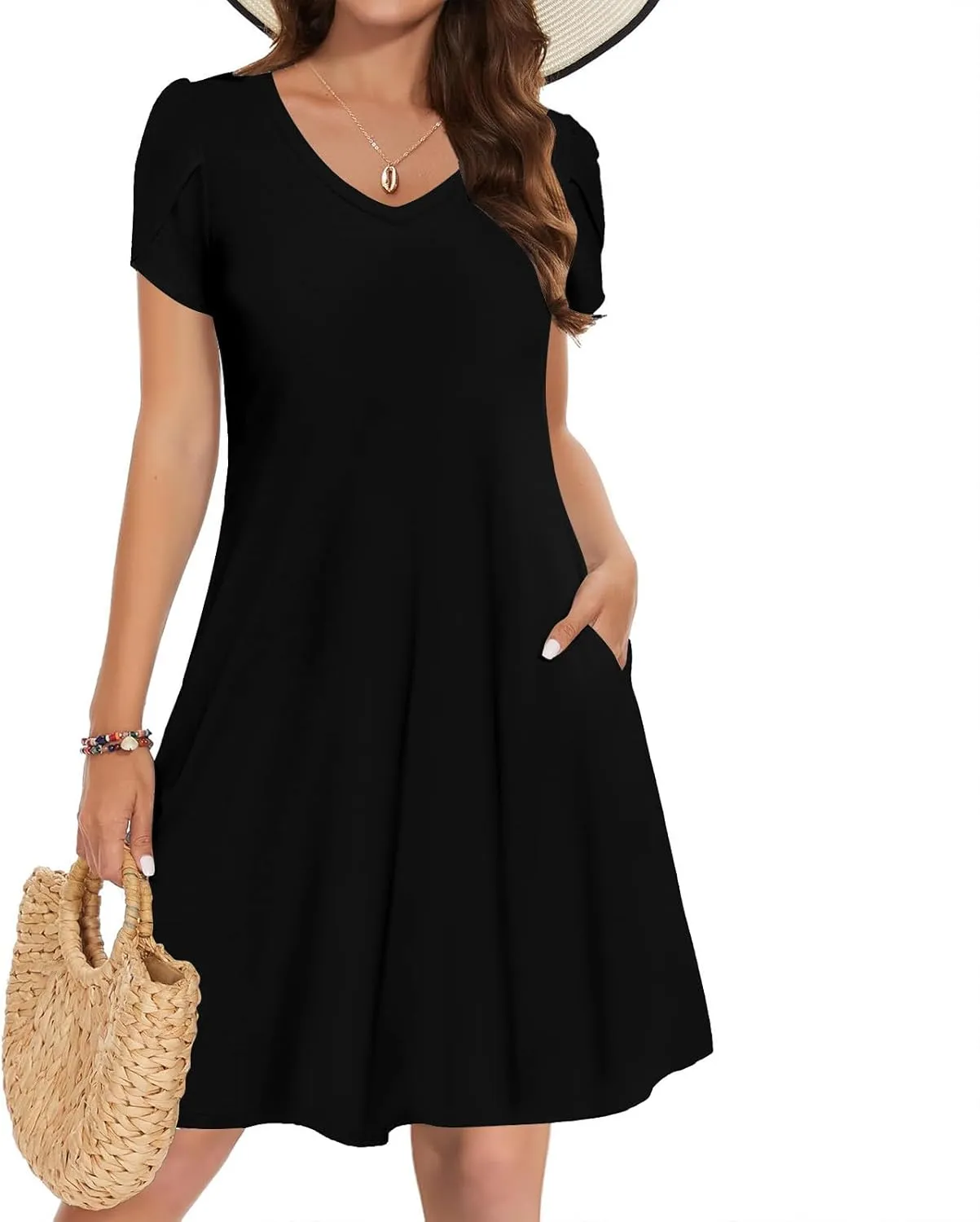 Womens Summer Dresses Casual Floral Sun Dresses Mini a-line Dress Flowy Beach Swing Dress 2025 Vacation with Pockets