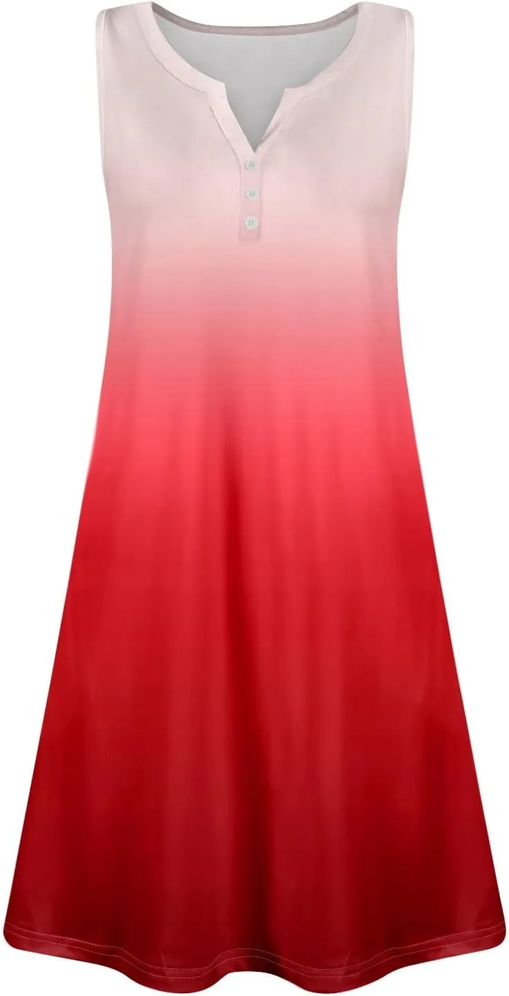 Womens Summer Dresses Casual Floral V Neck Sundresses for Women Beach Plus Size Tank Dress with Pockets