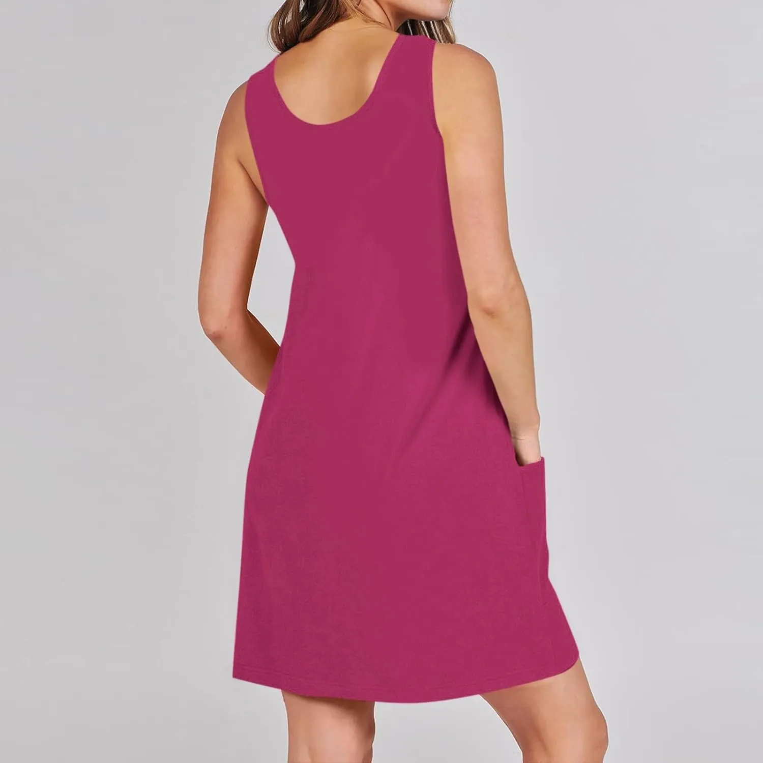 Women's Summer Dresses Short Beach Tank Dresse Vacation Casual Sleeveless Mini T Shirt Dress Sundress with Pockets