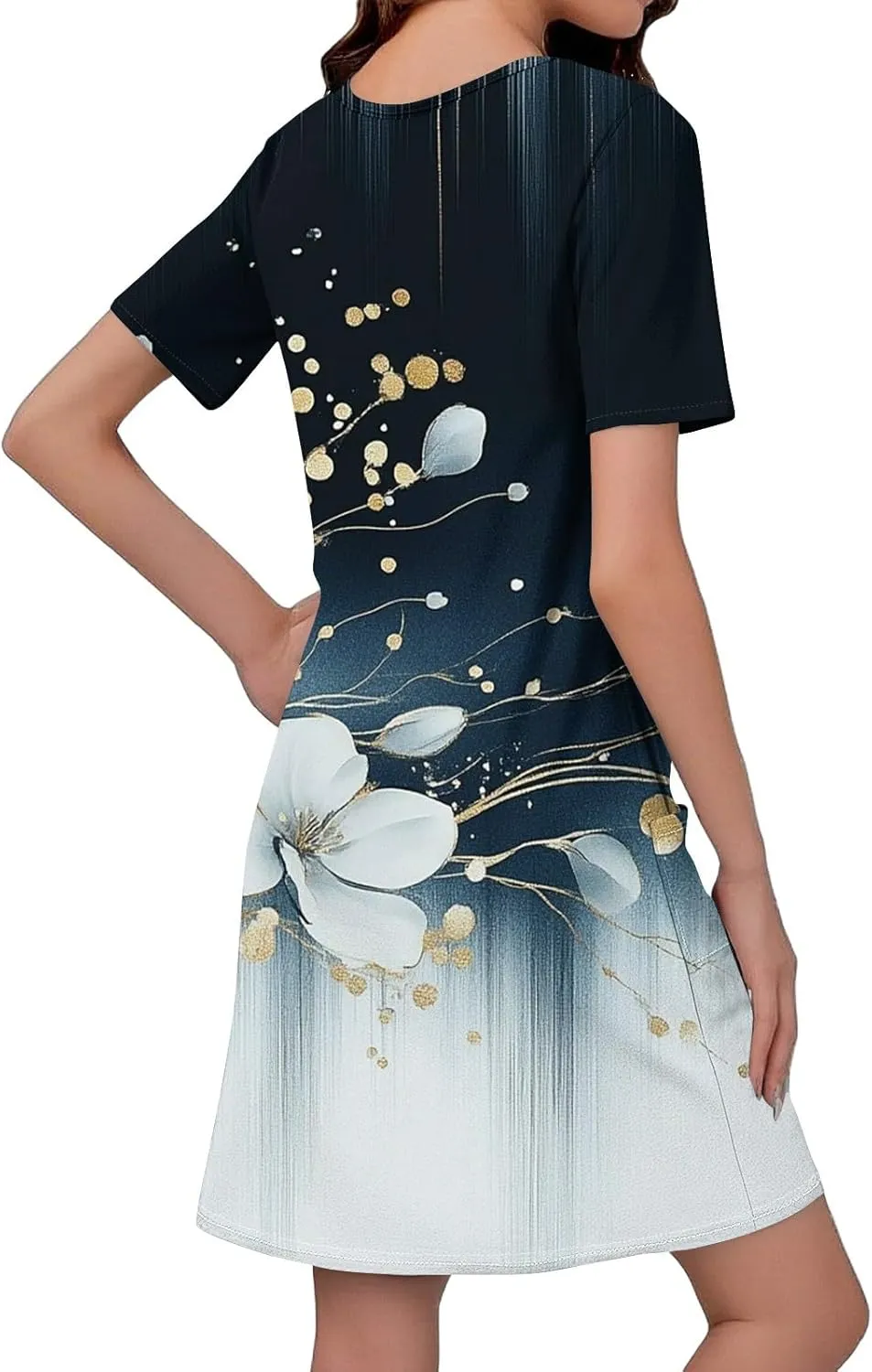 Womens Summer Dresses Short Sleeve Round Neck Boho Floral Print Shirt Dress Beach Vacation Sundresses