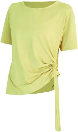 Women's Summer Loose Yoga Shirts Short Sleeves Crewneck Sport T-Shirts Bandage Quick Dry Fitness Tee Tops
