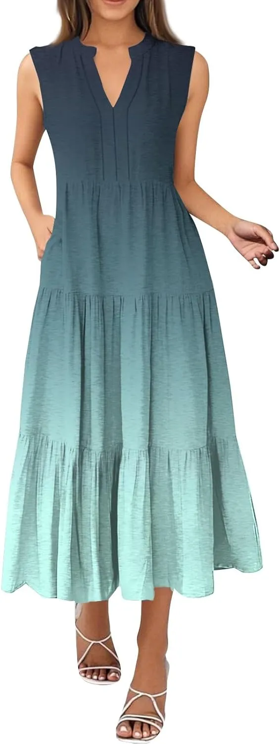 Womens Summer Maxi Dresses Vintage Floral Sleeveless Drop Waist A-Line Flowy Tiered Boho Long Beach Tank Sundress