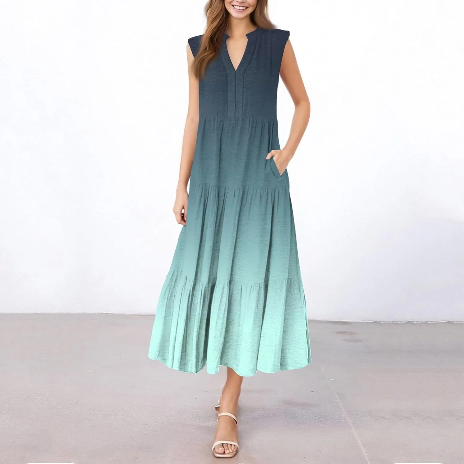 Womens Summer Maxi Dresses Vintage Floral Sleeveless Drop Waist A-Line Flowy Tiered Boho Long Beach Tank Sundress