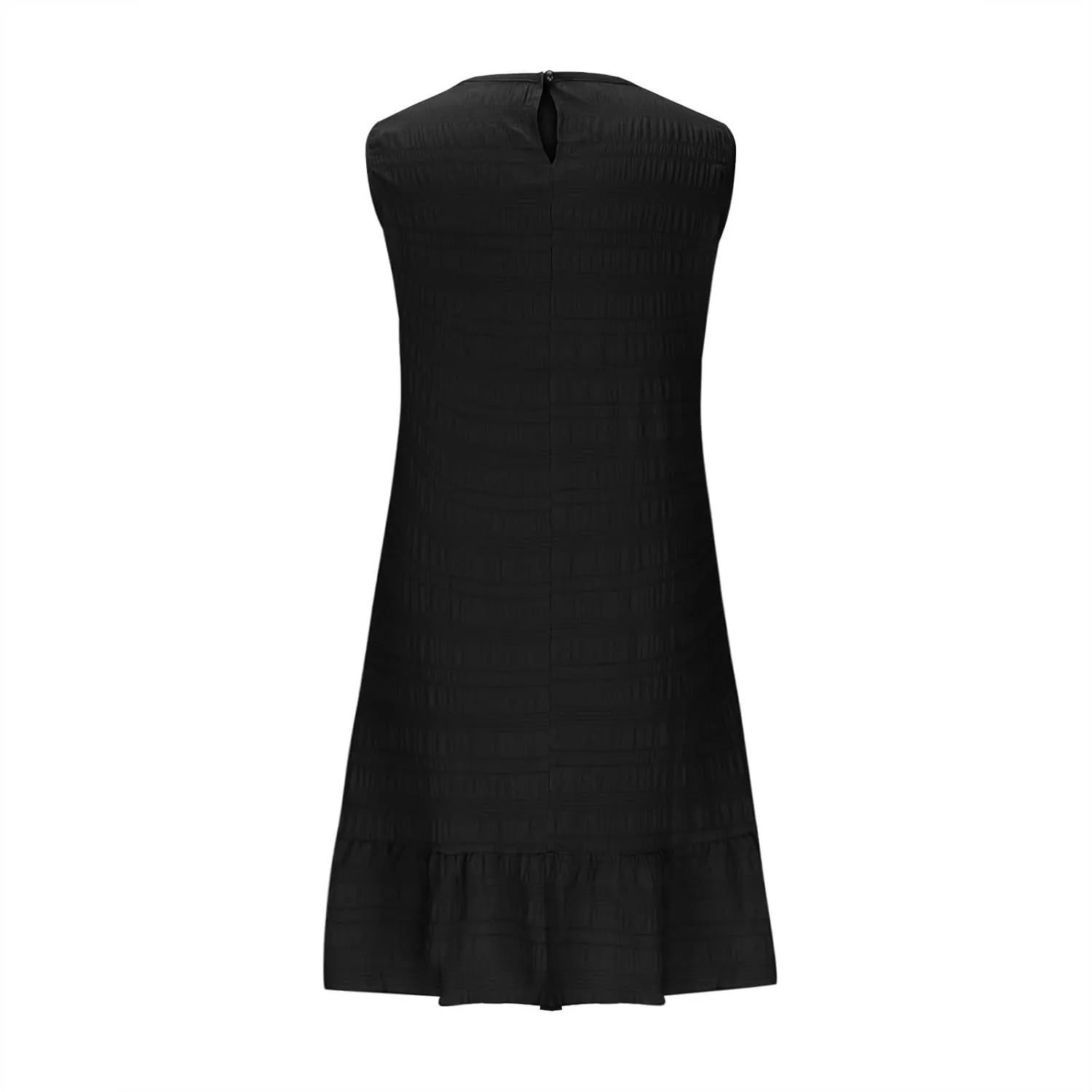 Women's Summer Sleeveless Mini Dress Fashion Basic Round Neck Short Dresses Casual Trendy Ruffle Patchwork Dress