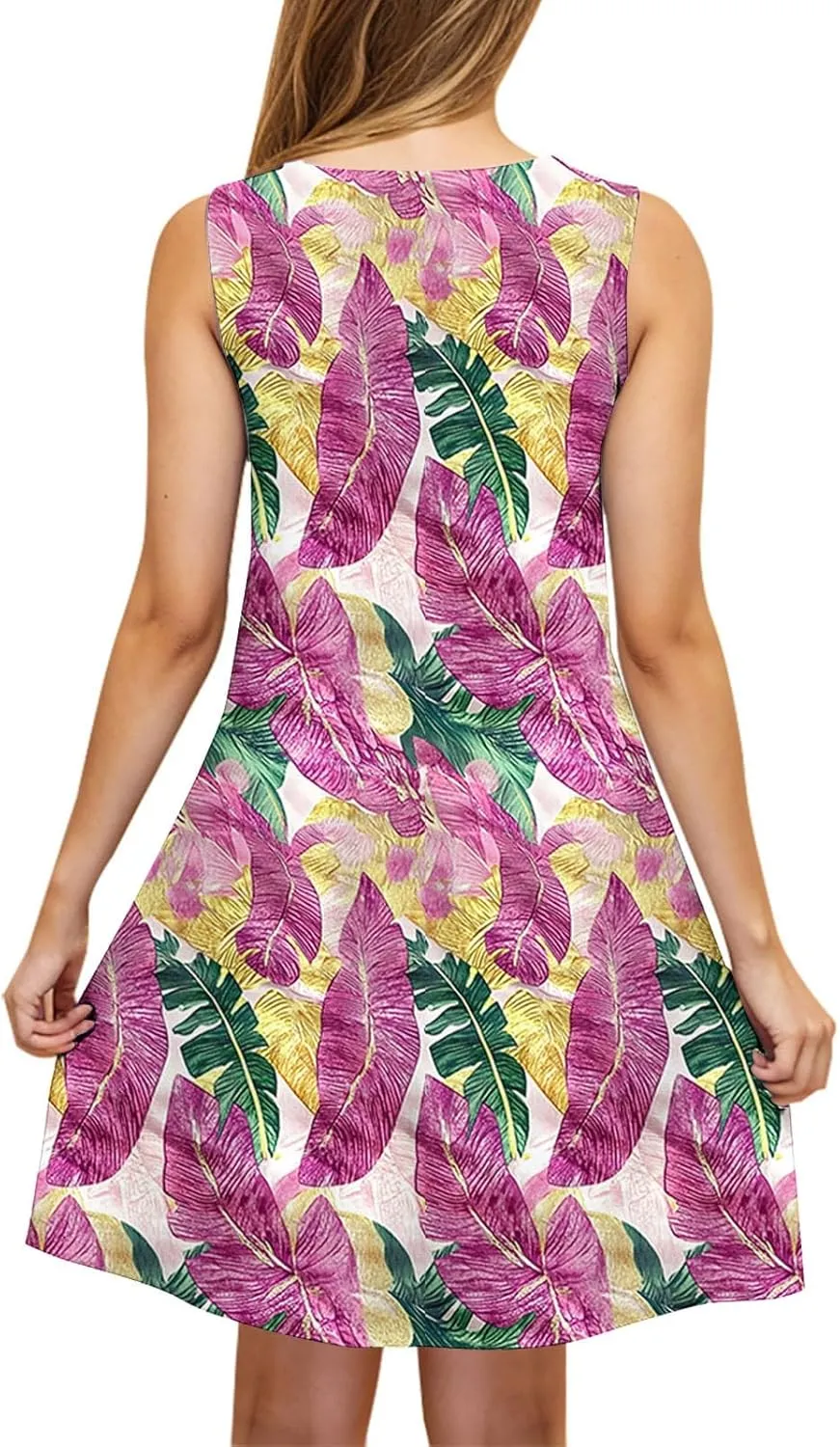Womens Sundress with Pockets Summer Casual Sleeveless Tank Dress Floral Print Bohemian Dresses Vacation Clothes
