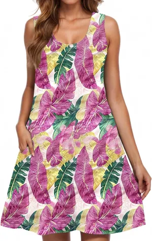 Womens Sundress with Pockets Summer Casual Sleeveless Tank Dress Floral Print Bohemian Dresses Vacation Clothes
