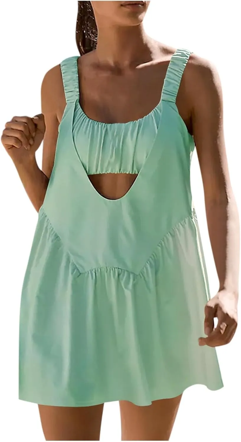 Womens Tennis Dress Built-in Bra and Shorts Cut Out Workout Outfits Athletic Dresses Teen Girls Activewear Dresses