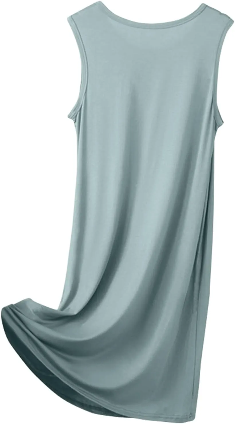 Women's Vacation Outfits Summer Casual Trendy Solid Color Sleeveless Tank Beach Dress Plus Size, XL-8XL