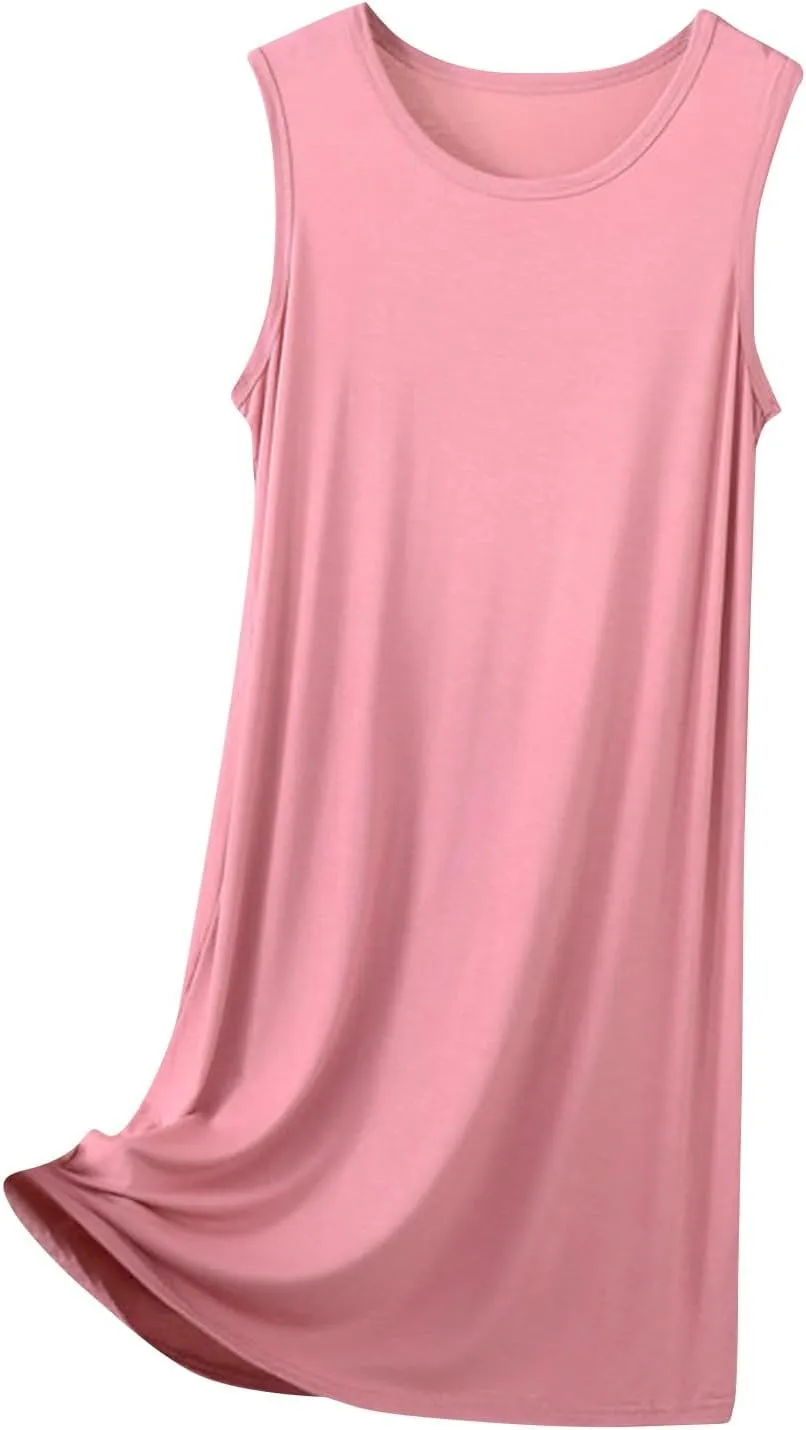 Women's Vacation Outfits Summer Casual Trendy Solid Color Sleeveless Tank Beach Dress Plus Size, XL-8XL
